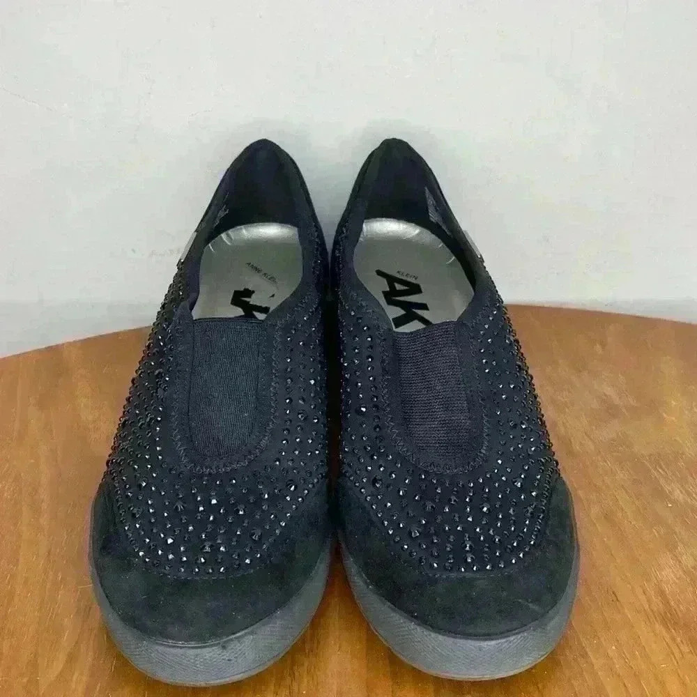 ANNE KLEIN SPORT AKYARMILLA BLACK SPARKLY WEDGE SLIP-ON SNEAKER SHOES  SZ 7.5 - Picture 2 of 8